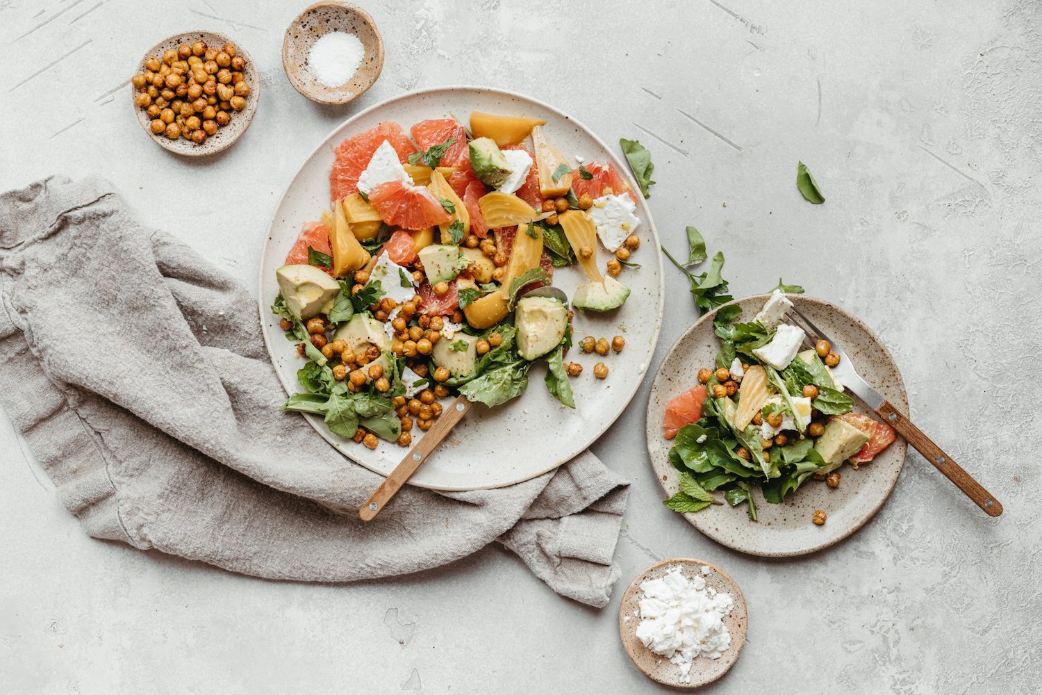 Grapefruit, Avocado, and Golden Beet Salad with Crunchy Chickpeas and Feta
